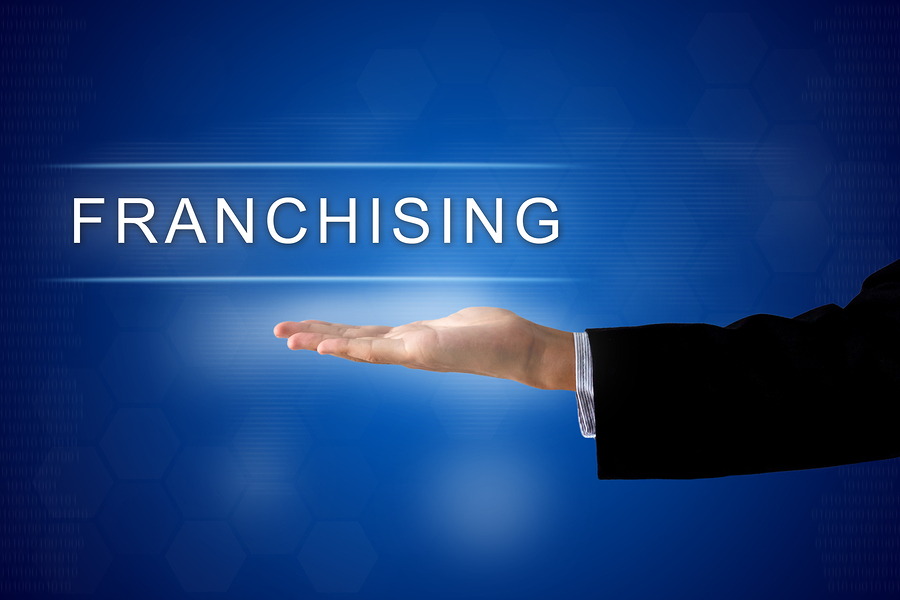 Franchising Button On Virtual Screen Franchising With Cloud-Based Solutions